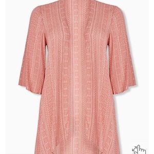 DUSTY CORAL GEO LINE CRINKLED GAUZE HI-LO KIMONO